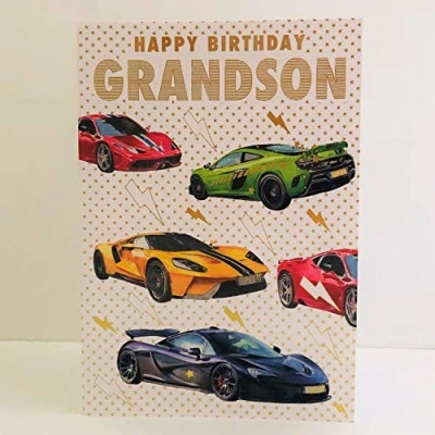 Image of Nigel Quiney Grandson Happy Birthday Card Sports Cars