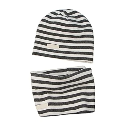 Image of LACOFIA Baby Boys Beanie Hat and Collar Scarf Set Kids Super Soft Cotton Cap Infant Knit Hats Bandana Scarves 2 Pack Dark Gray Stripe 3 7 Years L