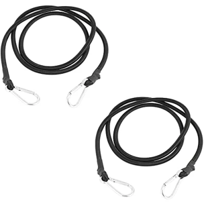 Image of DRERIO 2 pcs 60cm Bungee Cords with Carabiner Black Ropes Hooks Heavy Duty Elastic Cord Straps Luggage Tie Downs for Camping, Bikes,Luggage, Roof Rack, Motorcycle