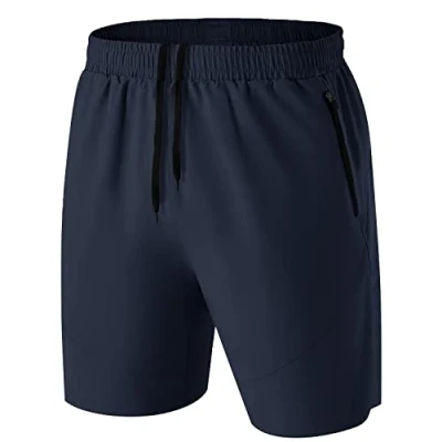 Image of HMIYA Men&#039;s Sport Shorts Quick Dry Running Gym Casual Short Lightweight with Zip Pockets(Navy,EU M/US S)