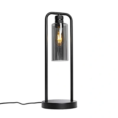 Image of Qazqa Modern Table lamp I Light Black with Smoke Glass Stavelot Suitable for LED E27 1 Living Room Bedroom