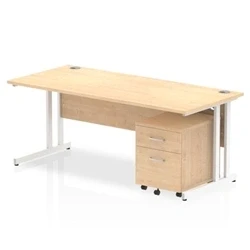 Image of Impulse 1800x800 Desk Maple Top White Cantilever Leg+ Mobile Ped