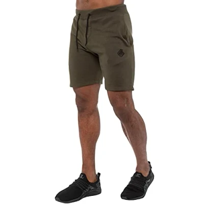 Image of EZS412 Enzo Mens Fleece Shorts Running Jogging Bottoms Gym Activewear Elasticated Waist Logo Sweat Half Pants Size S XXL (Khaki, XXL, xx_l)