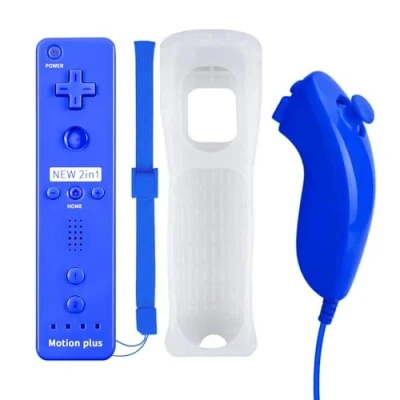 Image of Qumox Wii Nunchuck Remote Controller with Motion Plus Compatible and U Console Shock Function Dark Blue