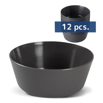 Image of Abena Gastro Reusable Plastic Bowls 12cm Pack of 12 Charcoal Grey Unbreakable Serving Dishwasher Safe and Microwavable
