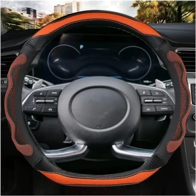 Image of D Cut Steering Wheel Cover Shaped Flat Bottom Microfiber Leather Anti Skid Breathable Fit 14.5&quot; 15&quot; (orange)