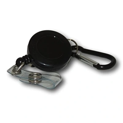Image of EPOSGEAR Retractable Reel Recoil Pull Key Ring Chain Cord Carabiner Belt Clip Ski Pass ID Card Badge Holder (5 Pack, Black Clip)