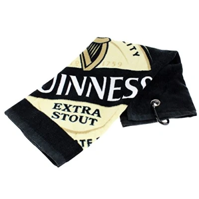 Image of Guinness Label Cotton Black Golf Towel with Karabiner Clip