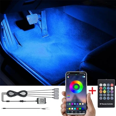 Image of TABEN RGB Car Footwell Ambient Lighting Kit APP Control + RF Remote Control, 16.7 Millions Colors Sound Active Music Sync DC Line Interior Atmosphere Light 12V