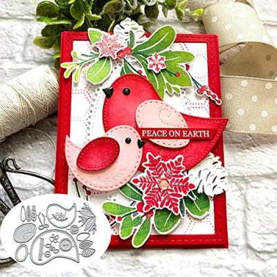 Image of Festive Bird Flower Leaf Metal Die Cuts for Card Making,Maple Cutting Dies Cut Stencils DIY Scrapbooking Album Decorative Embossing Paper Craft