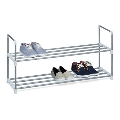 Image of Relaxdays Shoe Rack, Size: 45 x 90 30 cm Storage made of Powder Coated Metal with 2 Levels, Shelves as Holder and Free Standing Stand for the Hallway 8 Pairs Shoes, Silver