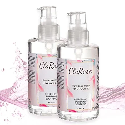 Image of ClaRose 100% Natural Rose Water, Hydrating and Purifying Vegan Toner; 2x 250ml