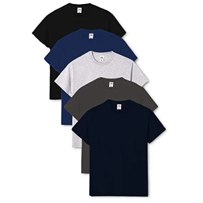 Image of Fruit of The Loom Men&#039;s Valueweight Short Sleeve T Shirt Pack 5, Black/Navy/Heather Grey/Light Graphite/Deep Navy, Large