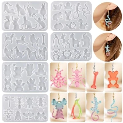 Image of JS MOLD Jewellery Casting Mould Silicone, Earrings Resin Moulds, Epoxy Set, Silicone Moulds for Making, Pendants, Necklaces, Earrings, Decoration (Set of