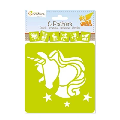 Image of Avenue Mandarine Ref PO006C Stencil Set Unicorn Designs 6 Stencils Per Pack, Translucent for Easy Placement, Compatible with Felt Tips, Pencils, Paint &amp; More