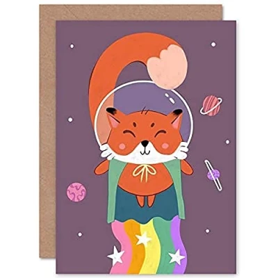Image of Wee Blue Coo Fox Astronaut Greeting Card With Envelope Inside Premium Quality