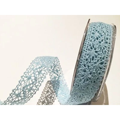 Image of Bertie&#039;s Bows Pale Blue Crochet 22mm Lace per metre (This is a Cut from roll, Presented on Ribbon Card)