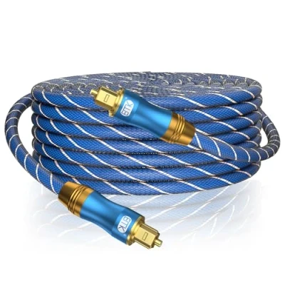 Image of EMK Optical Audio Cable, Cable Digital Toslink S/PDIF Toslink[OPTICAL] Connectors Compatible With Playstation, Sound Bar(49Ft/15M,24K Gold Plated Optical, Blue)