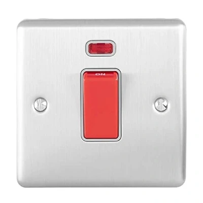 Image of Enhance Decorative Vertical 45A Switch With Neon Satin Stainless Finish Grey Trim