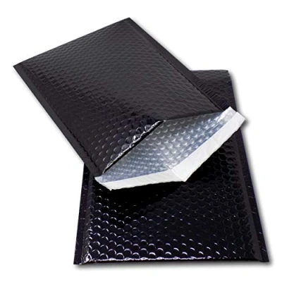 Image of EPOSGEAR 50 Black Shiny Metallic Foil Bubble Padded Bag Mailing Envelopes Perfect for Marketing, Promotions or and Alternative to Gift wrap (A4 / C4 324mm x 230mm)