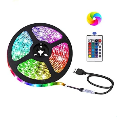 Image of NA LED Strip Lights USB Powered， SMD 5050RGB Colour Changing Lighting with 24 Keys Remote Control ，DIY TV Backlight，Indoor Decoration (6.56 feet)