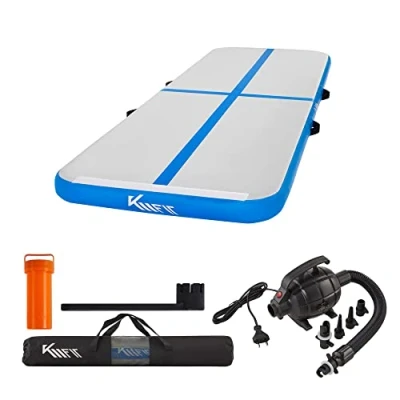 Image of KM Fit Air Tumbling Track Gymnastics Mat Inflatable 3 m Blue Includes Carry Bag, Electric Pump &amp; Patch Set UV Resistant Yoga Mats Training Sports