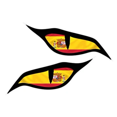 Image of Pair Of Evil Eyes Eye Stickers With Spain Spanish Flag Vinyl Car Motorbike Helmet Sticker Decal each 70x30mm