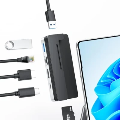 Image of BYEASY Surface Pro 9 Docking Station, 6 in 2 Microsoft USB C Hub with 100W PD Charge, 2*USB 3.1, 4K@60Hz HDMI, 1000M Ethernet LAN, TF Card Reader Designed Expansion for
