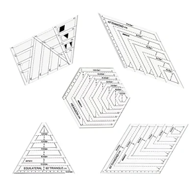 Image of Oenothera 5 Pieces Cutting Craft Ruler DIY Tools, Quilting Plastic, Acrylic Sewing Accessories, Transparent Set for Quilting, Fabric Crafts