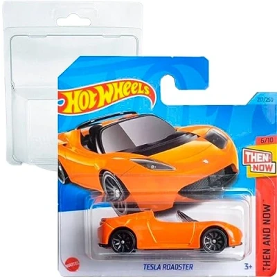 Image of Hot Wheels Tesla Roadster Then and Now 6/10 (217/250) HKJ44 Short Card Mattel 2023 + Blister &amp; Protector Pack Geek Monkey
