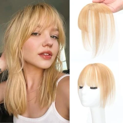 Image of Hair Toppers for women Real Human Bangs 3603D Cover Clip on Extensions with Thinning (Blonde, 3D Wispy Bangs)