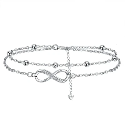 Image of J.MUEN S925 Sterling Silver Infinity Double Chain Bracelet Friendship Adjustable Charm 17+4cm Valentine&#039;s Day gift for Womens Girls