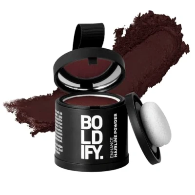 Image of BOLDIFY Hairline Powder (LARGE, 10g) Root Touch Up Hair Color for Gray Coverage Bald Spot Concealing Women and Men 48 Hour Stain Proof Dark Auburn