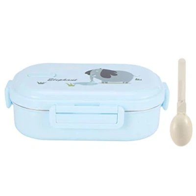 Image of Lunch Box, 720ml 2 Compartments Thermal Insulated Hot Food Containers with Spoon, Portable 304 Stainless Steel Adult Kids Bento Cold and Storage for Office School(Blue)