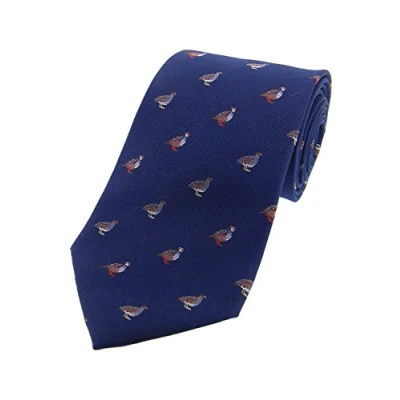 Image of Soprano Grouse and Partridge Woven Silk Tie for Game Day shooting, Standard, blue