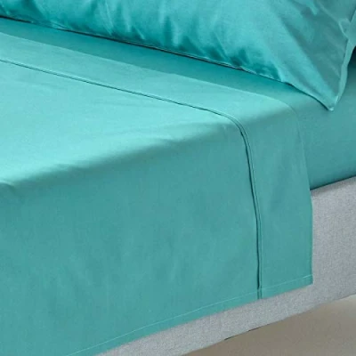 Image of HOMESCAPES Teal Pure Egyptian Cotton Flat Sheet Double 200 TC 400 Thread Count Equivalent Bed