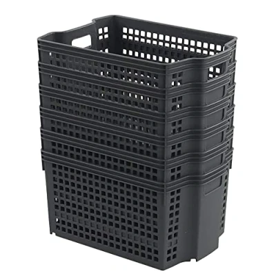 Image of Zerdyne 6 Pack Stacking Storage Basket, Grey Plastic Stackable Baskets