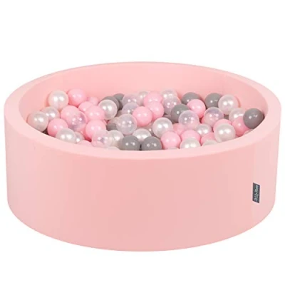 Image of KiddyMoon 90X30cm/200 Balls ∅ 7Cm / 2.75In Baby Foam Ball Pit Made In EU, Pink:Pearl/Grey/Transparent/Light Pink