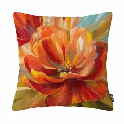 Image of GSRONY Poppy Floral Throw Pillow Covers Oil Painting Pretty Flower Cushion Case Home Decor Pillowcase 18x18 Inches