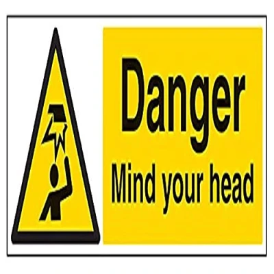 Image of V Safety Danger Mind Your Head Sign Landscape 600mm x 200mm Self Adhesive Vinyl