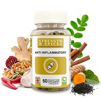 Image of Strength &amp; Spices Anti inflammatory, Muscle and Joint Care Supplements for Mobility Recovery, Turmeric Capsules with 28 Powerful Ingredients, Vegan All Natural, 1000mg, 60