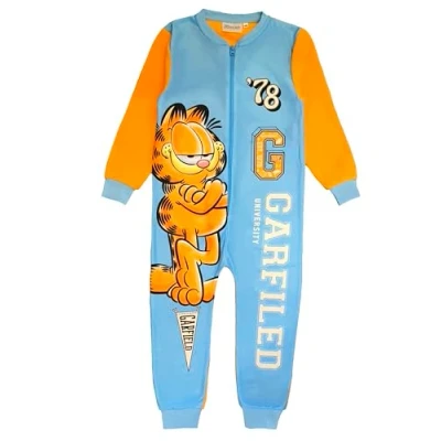 Image of Garfield Boys or Girls Onesie, Sleepsuit, All in One Pyjamas, Age 9 10 Years Blue