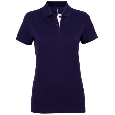 Image of Asquith &amp; Fox Womens/Ladies Short Sleeve Contrast Polo Shirt (Navy/ White) Multicolour Cotton Size 2XL