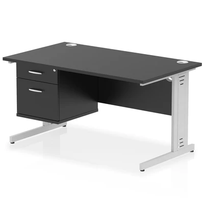 Image of Impulse 1400x800 Desk Black/Silver Cable Managed Leg 2 Dr Fixed Ped