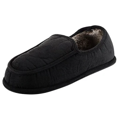 Image of Mens Cord Full Slippers with Soft Faux Fur Lining &amp; Non Slip Sole Black, UK 7