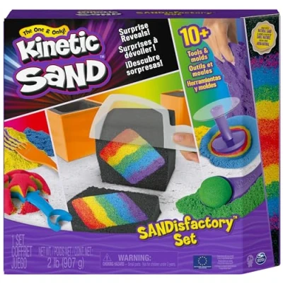 Image of Kinetic Sand, Sandisfactory Set with 2lbs of Colored and Black Includes Over 10 Tools, Made Natural Play Sand Sensory Toys for Kids Aged 3 Up