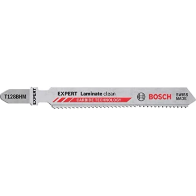Image of Bosch 3x EXPERT Laminate clean T128BHM Jigsaw Blade (for Solid Vinyl, PVC, HPL High pressure laminate, Length 92 mm, Professional Accessory Jigsaw)