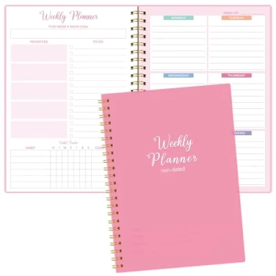 Image of Weekly Planner Undated A5 Diary To Do List Notebook With Habit Tracker,52 Pages，PINK