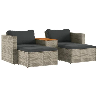 Image of vidaXL 5 Piece Garden Sofa Set with Cushions Grey Poly Rattan Acacia