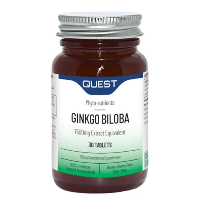 Image of Quest Ginkgo Biloba High Strength Tablets 7500mg Equivalent. Natural Herbal Supplements for Cognitive Function, Memory, Heart and Eye Health. Vegan &amp; Gluten Free (60 Tablets)